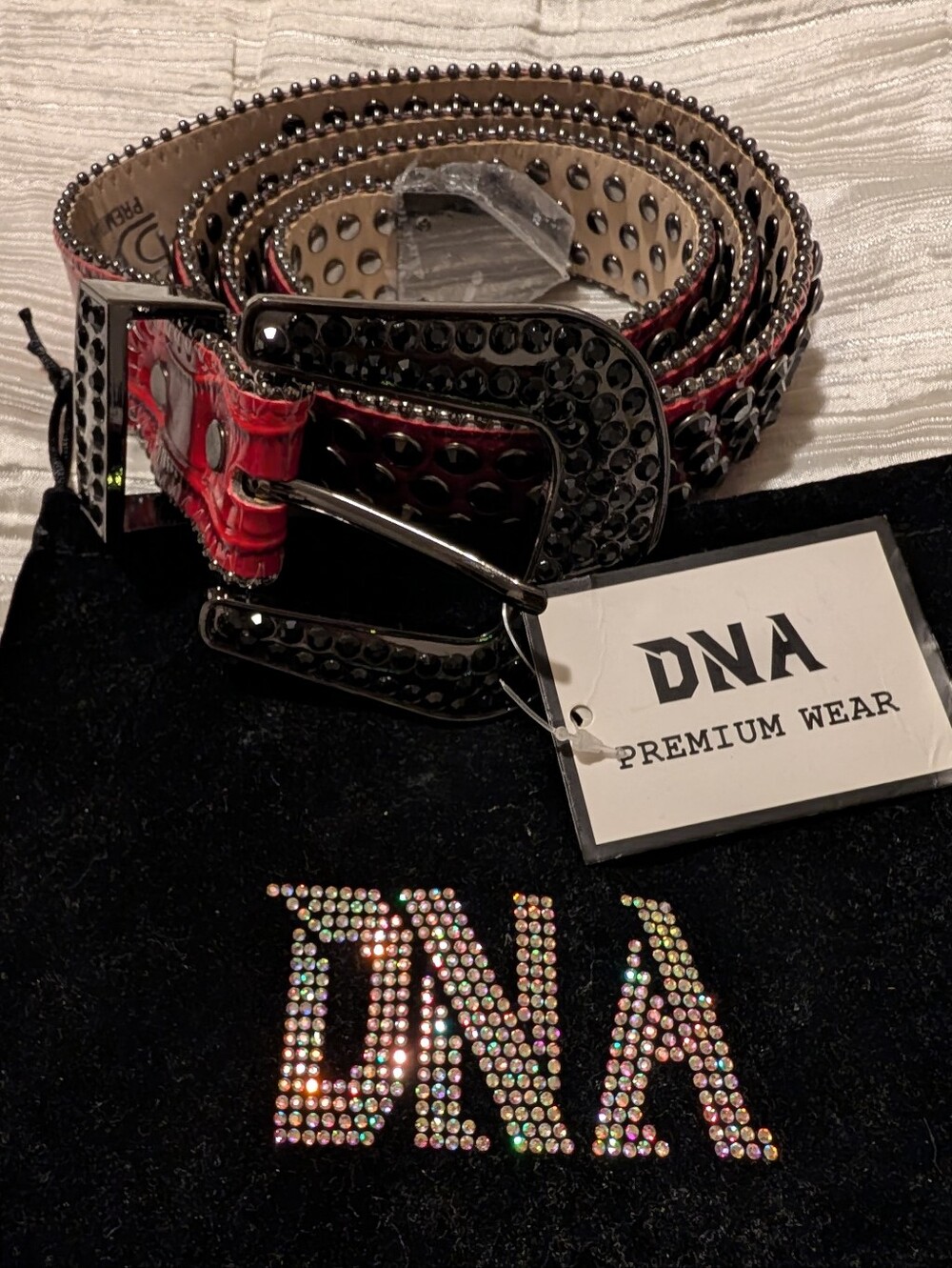 DNA Men's Red and Black Studded Belt